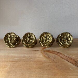 Vintage Brass Floral Drawer Pulls Ornate Gold Cabinet Knobs with Back Plates